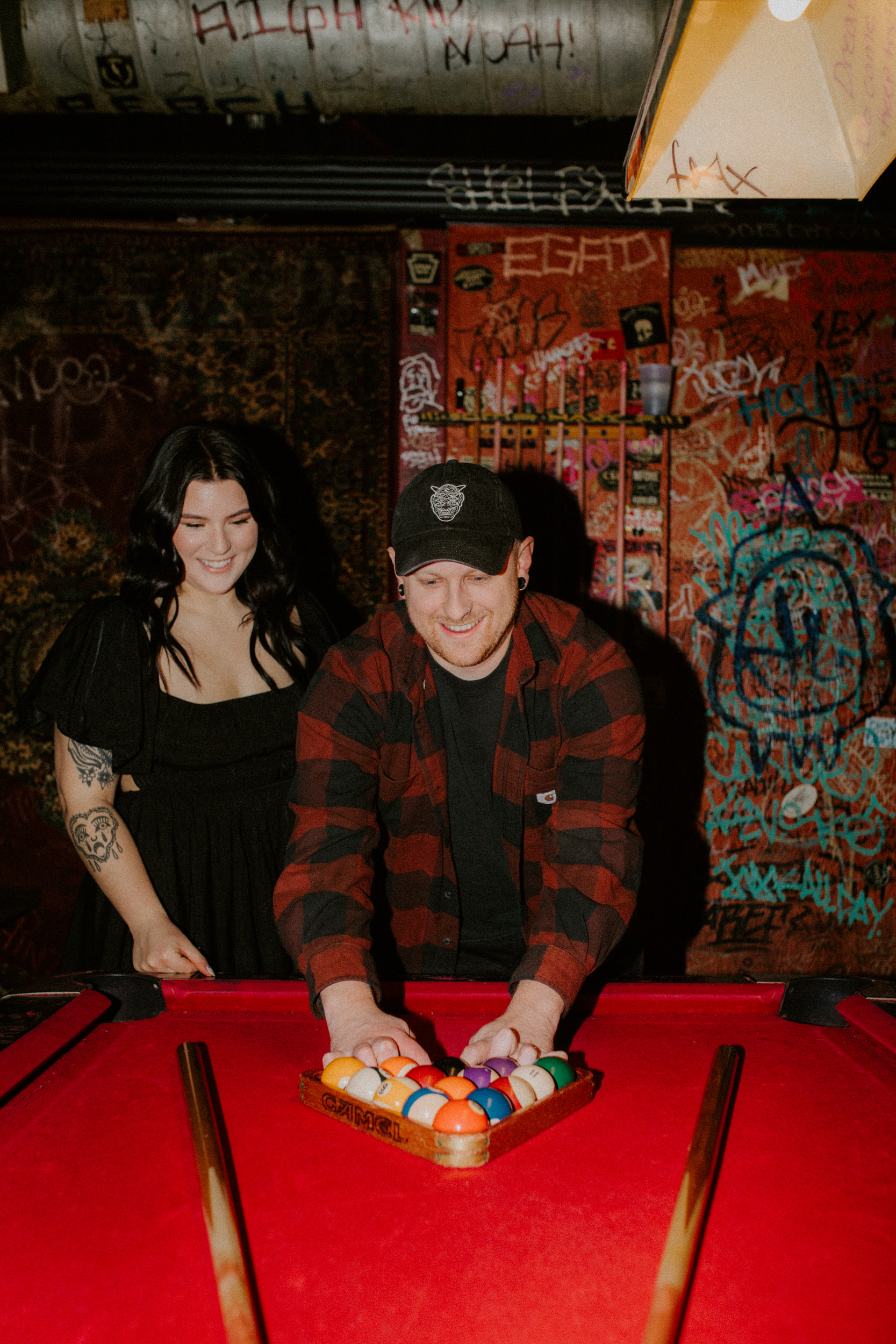 Pool table engagement photos