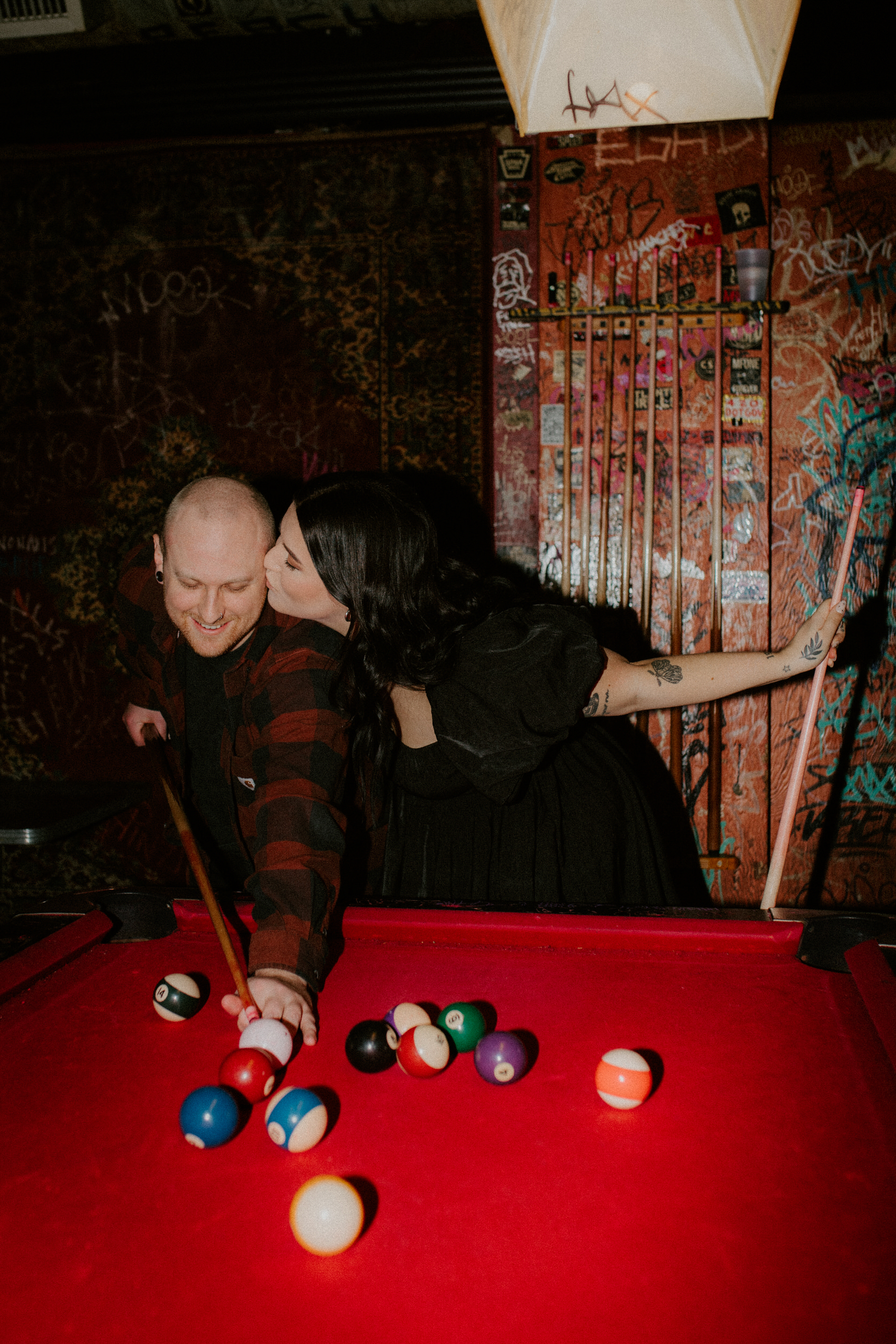 pool table engagement photos