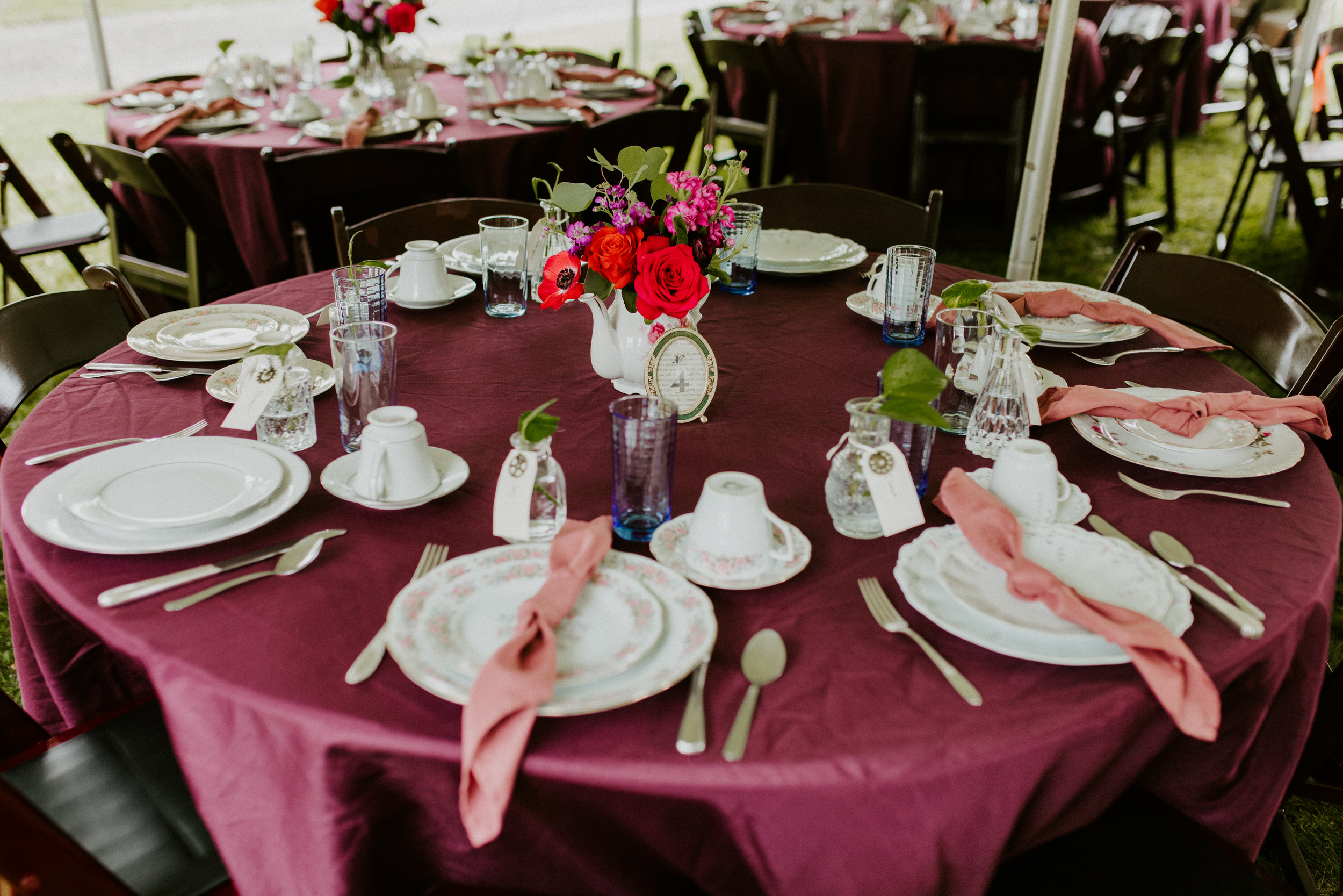 vintage purple wedding table setting