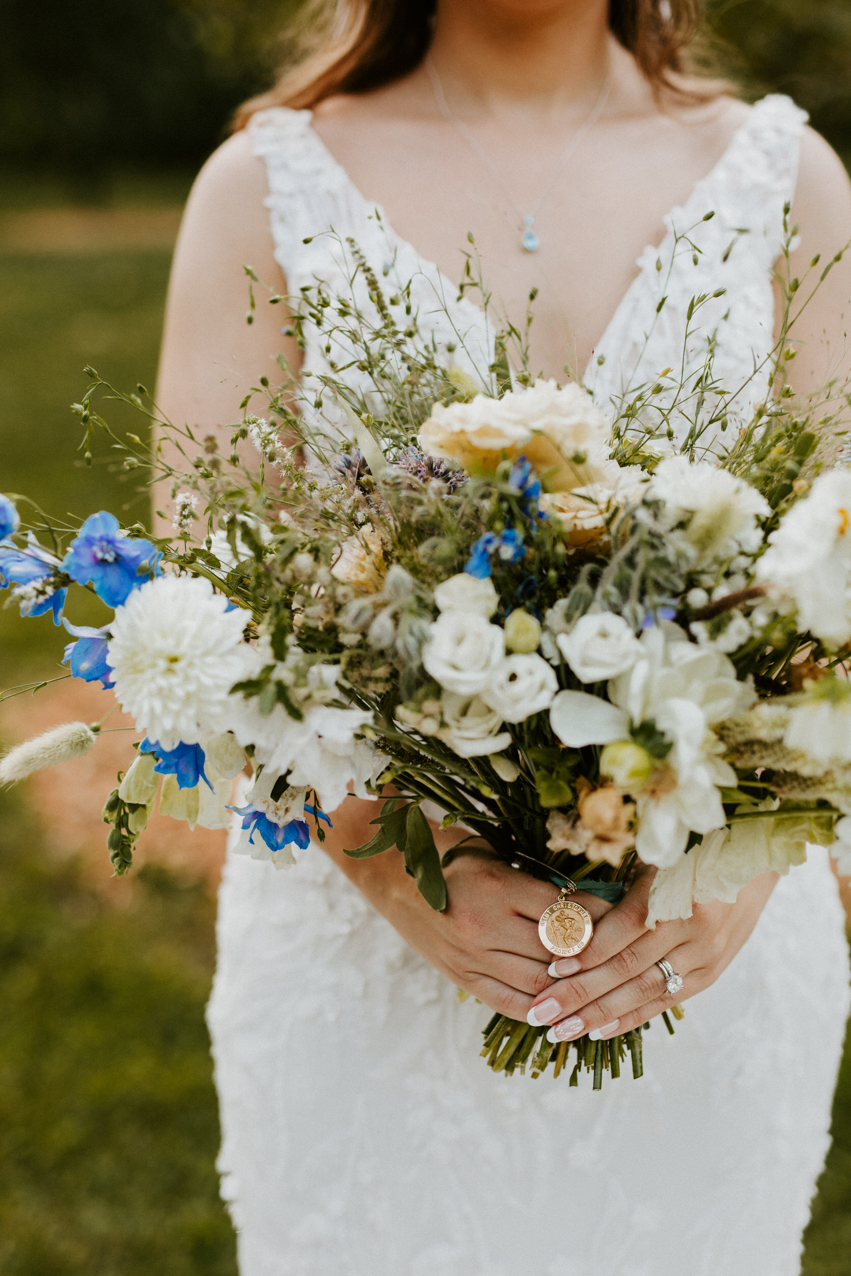 blue and white wedding bouquet