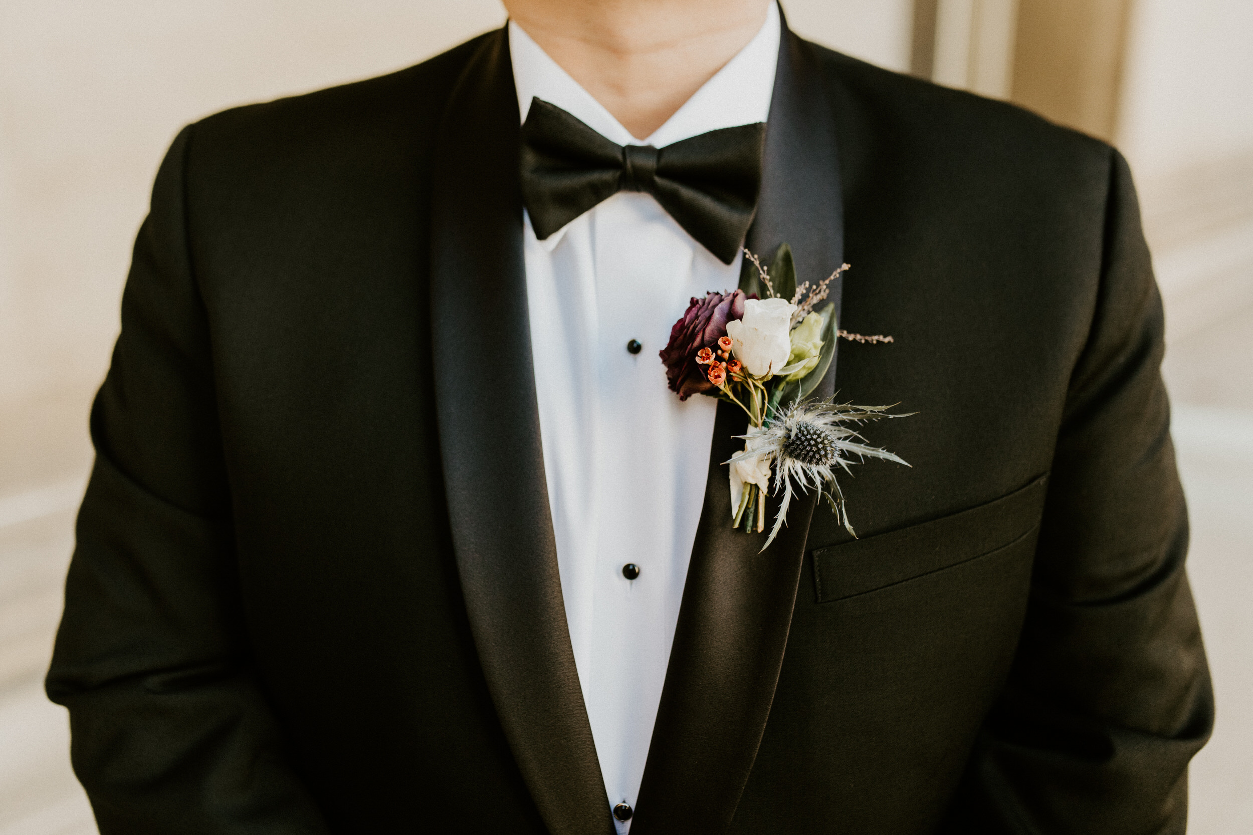 close up of grooms tuxedo