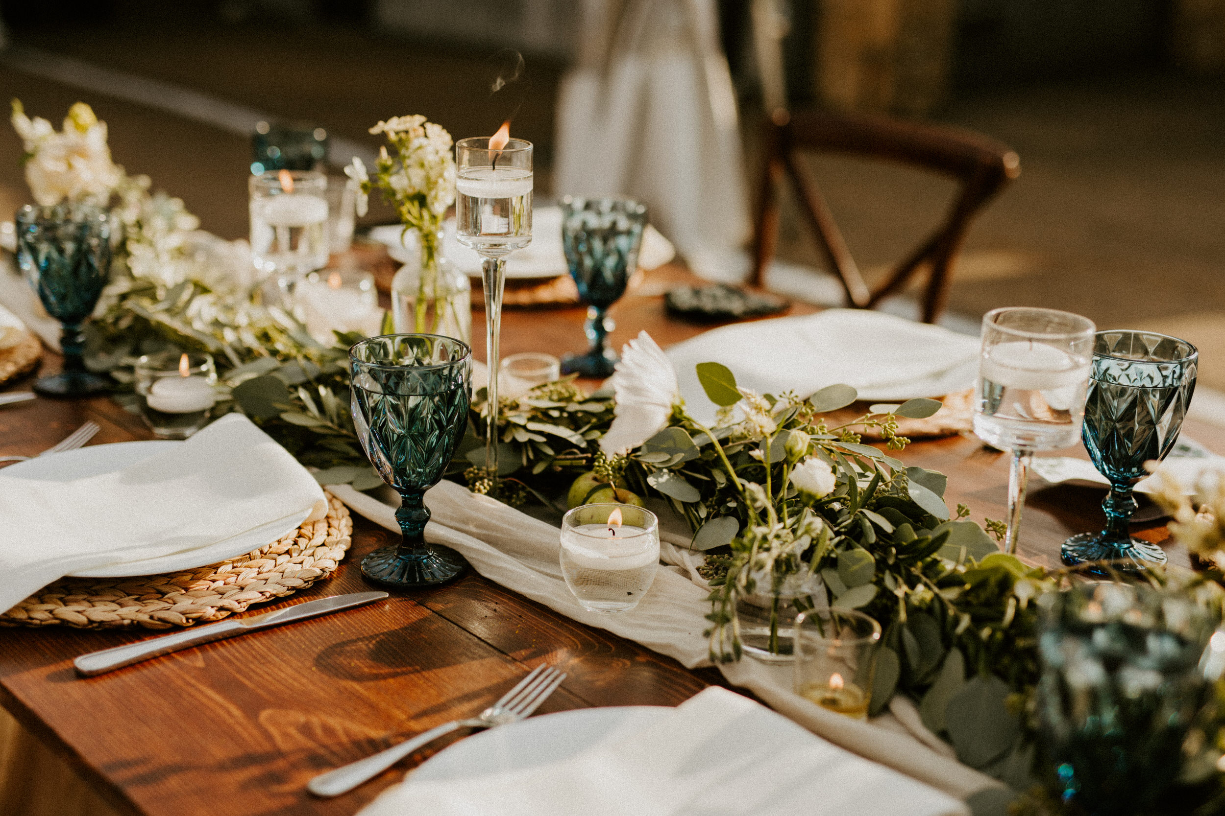 blue and green wedding tablescape